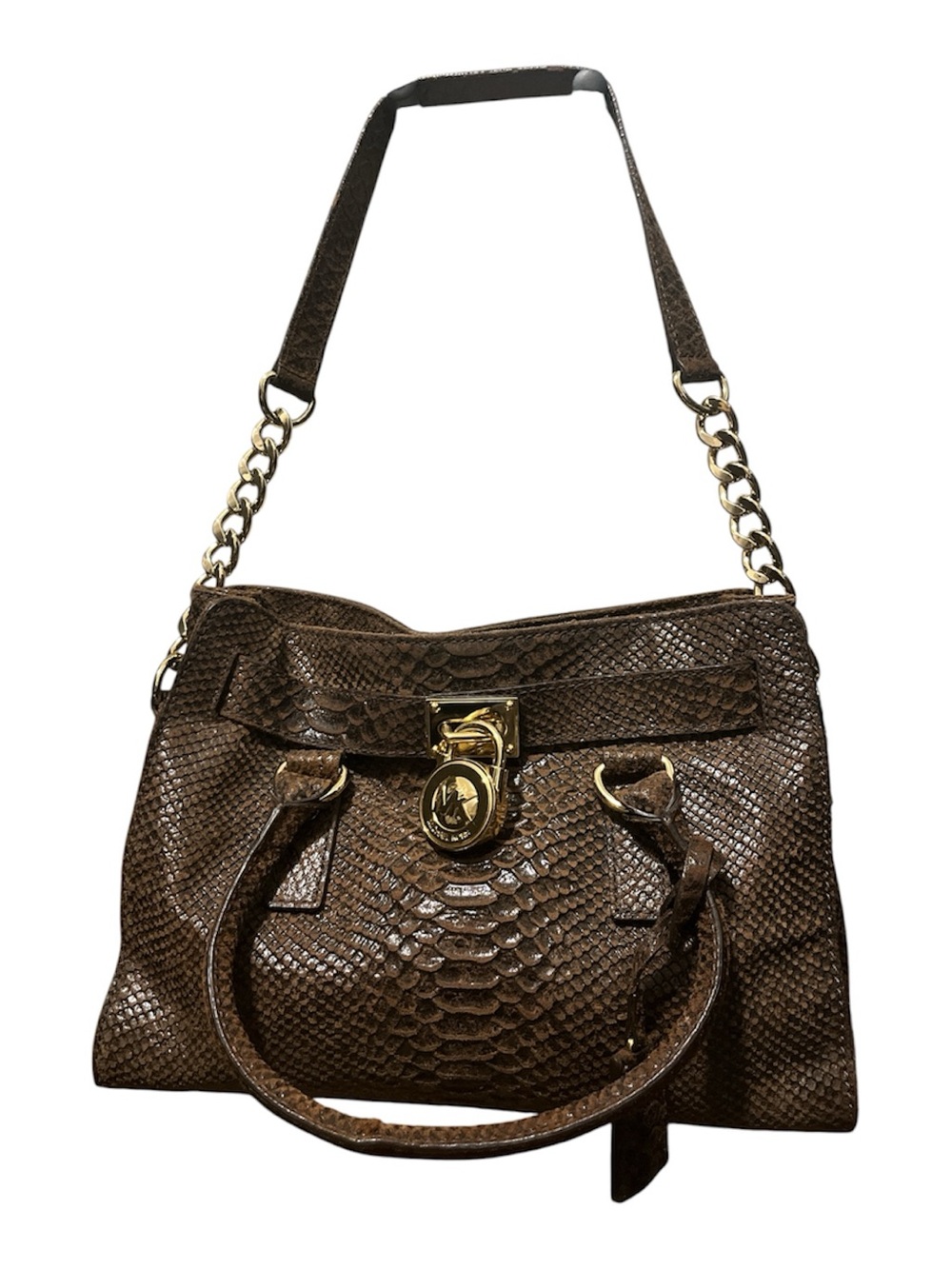 Michael Kors Brown Python-Texture Shoulder Bag with Gold Hardware
